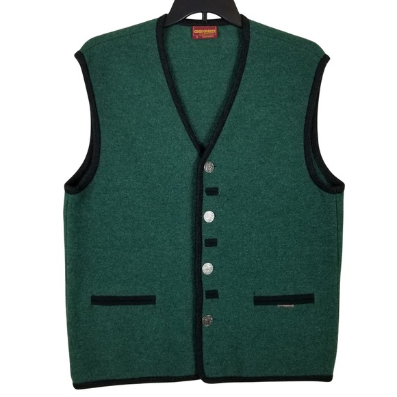 geiger Other - Geiger Collection Mens Green Boiled Wool‎ Vest Austria Tyrolean Crest Button 50
